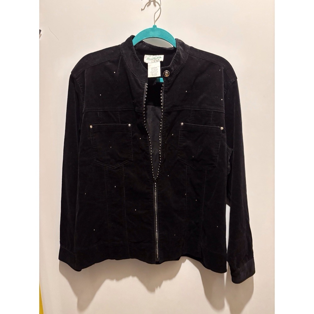 Quacker Factory Blinged Out Black Zip Up Jacket Ladies‎ Size Med